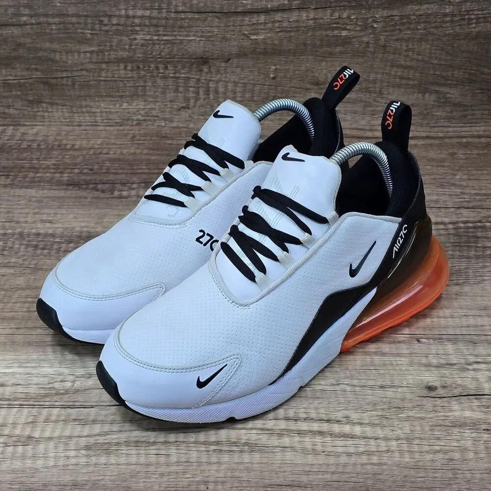 Nike Air Max 270 Leather Men's Size 9 White Black Running Shoes (BQ6171-100)
